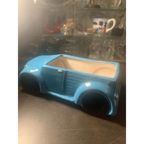 World Market Ceramic Blue Pick-Up Truck Cookie Jar w/Candy Cane Logs - Picture 3 of 10